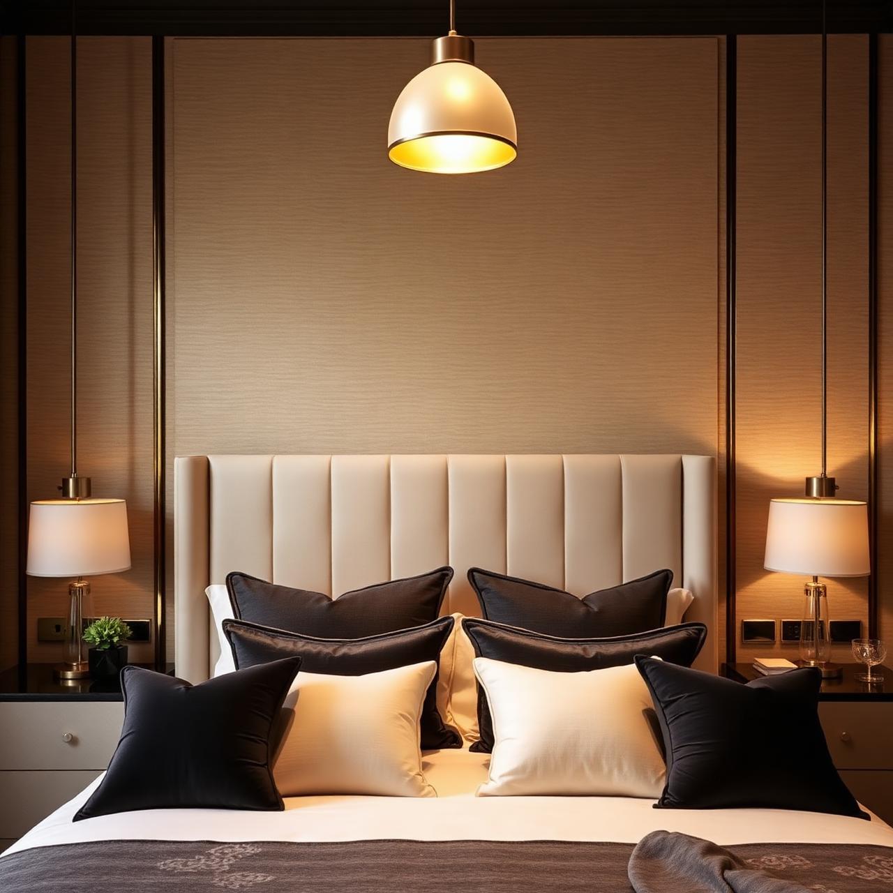 Velvet-Headboard Master Bedroom